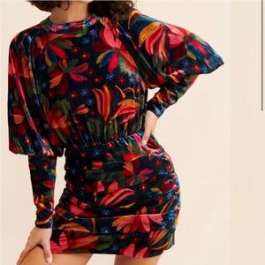 New Banana Sky Velvet Ruched Mini Dress